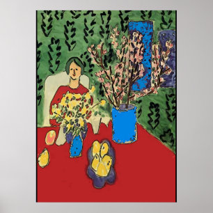 Nancy vid Bord med Flowersl, Matisse Stil Poster