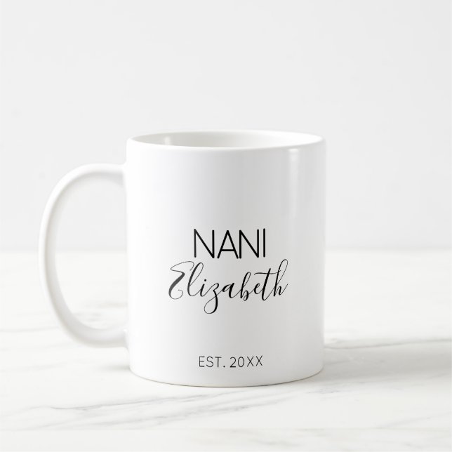 Nani Mormor Anpassat Namn Graviditets Tillkännagiv Kaffemugg (Vänster)