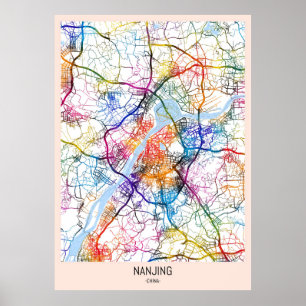 Nanjing China City Karta Poster