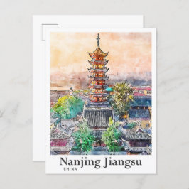 Nanjing Jiangsu China Watercolor Sketch Hand plock Vykort