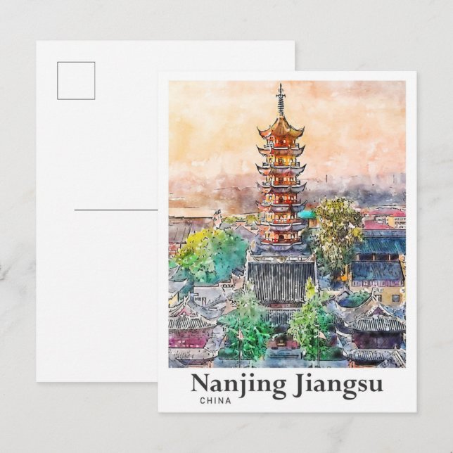 Nanjing Jiangsu China Watercolor Sketch Hand plock Vykort (Fram/baksida)