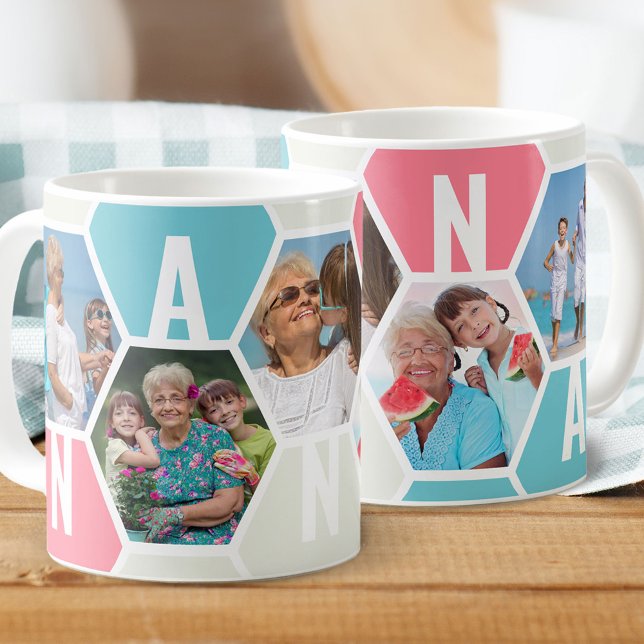 Nanna 5 Photo Editable 5 Brev Honeycomb Kaffemugg (Skapare uppladdad)