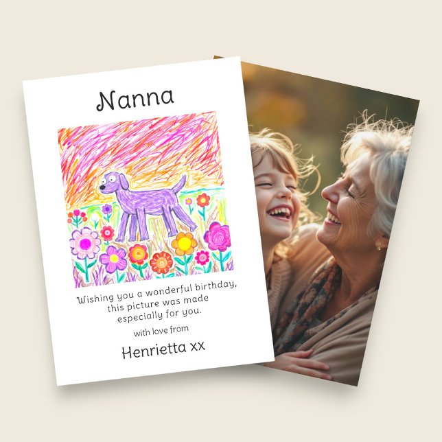 Nanna Birthday Card Child hand  Drawing photo  Anteckningskort (Skapare uppladdad)