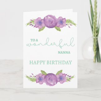 Nanna Birthday Card - Lila Watercolor Flower Kort