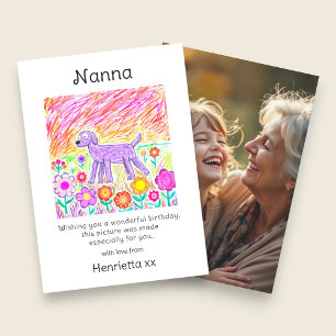 Nanna födelsedagskort Barn handritad bild foto Anteckningskort