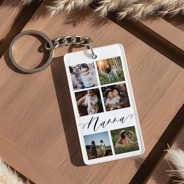 Nanna-skript| Farbarn - Fotorutnätskoppling (Nanna Script | Grandchildren Photo Grid Collage Keychain)
