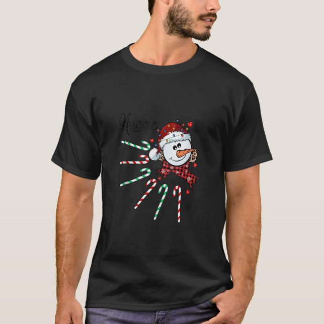 Nannie Snögubbe Candy cane jul Julafton Funny Tan T Shirt (Framsida)