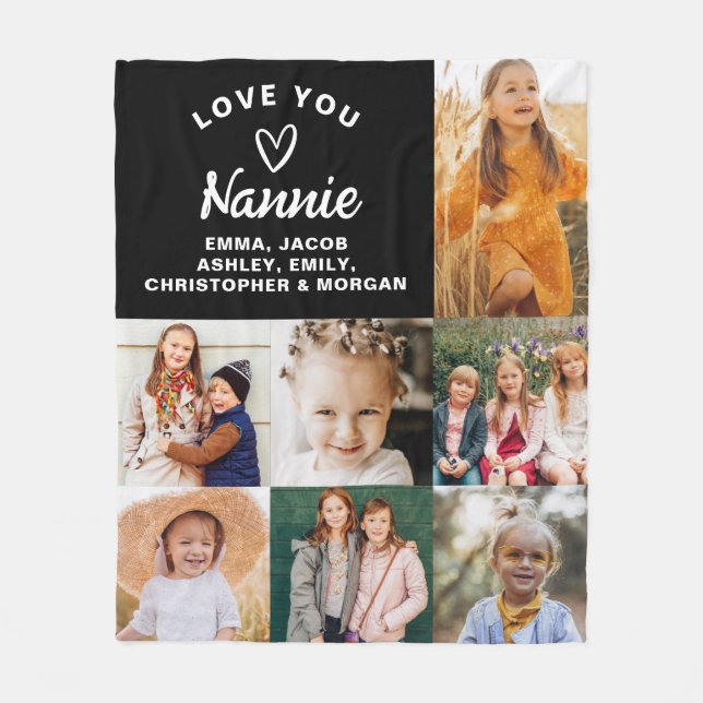 Nannie Vi Kärlek dig Hearts Modern Photo Collage Fleecefilt (Framsidan)