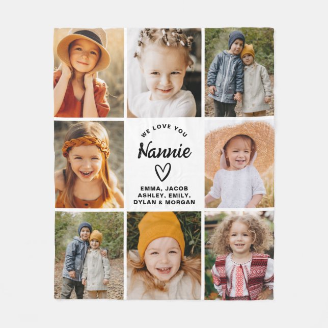 Nannie Vi Kärlek dig Hearts Modern Photo Collage Fleecefilt (Framsidan)
