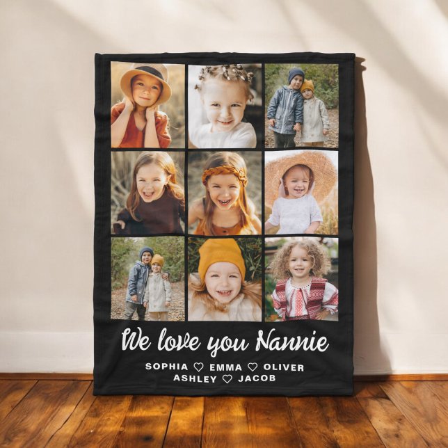 Nannie Vi Kärlek dig Hearts Modern Photo Collage Fleecefilt (Skapare uppladdad)