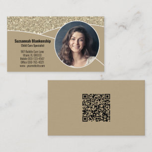 Nanny Anpassningsbar Photo Faux Guld Glitter QR-ko Visitkort
