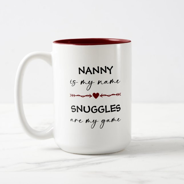 Nanny är min Namn Snuggles... är mitt spel Photo G Två-Tonad Mugg (Vänster)