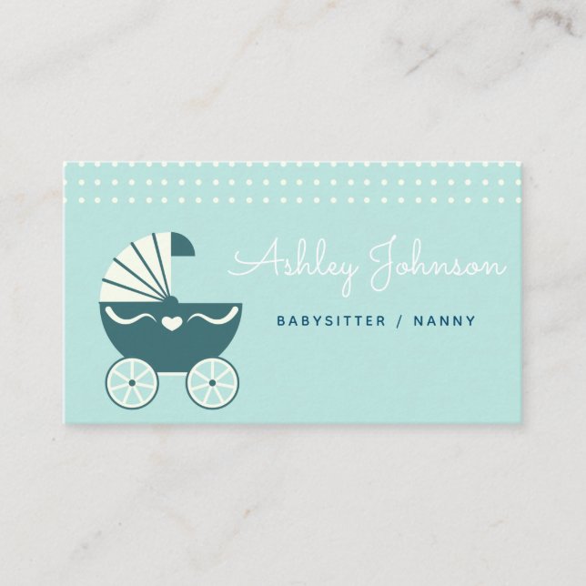 Nanny Babyvvakt Cute Barnvagn Baby blue Elegant Visitkort (Framsida)