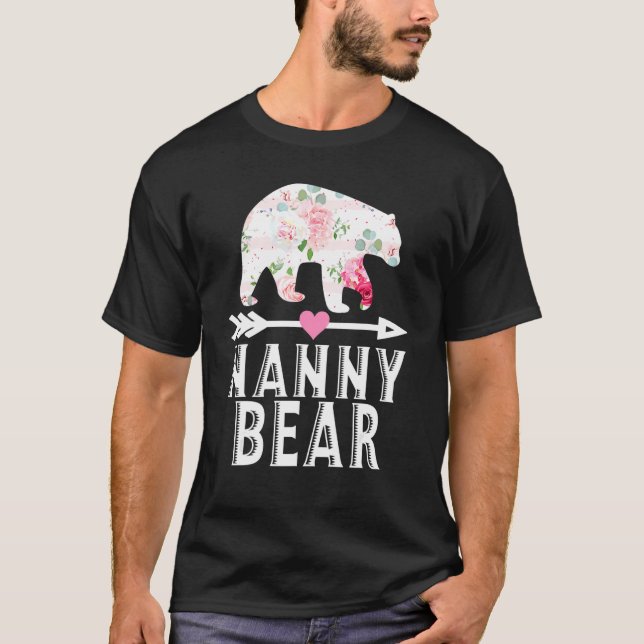 Nanny Bear Mamma Grandma Blommigt Lycklig Mors dag T Shirt (Framsida)