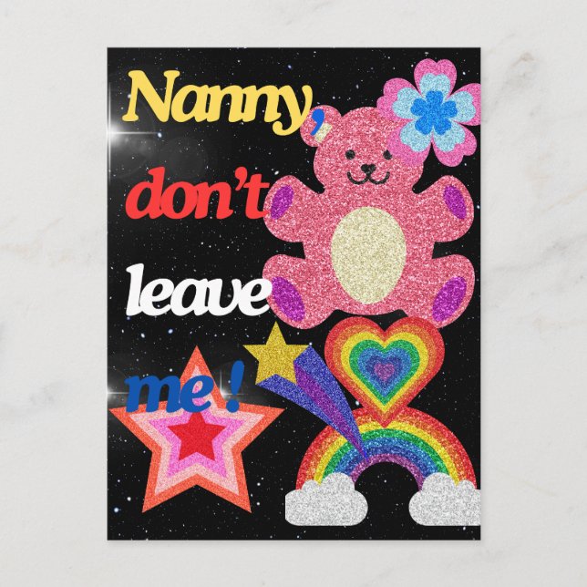 Nanny, lämna mig inte! inbjudan vykort (Framsida)