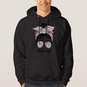 Nanny Life Messy Hair Bun Blommigt Kvinnor Mor Da Hoodie