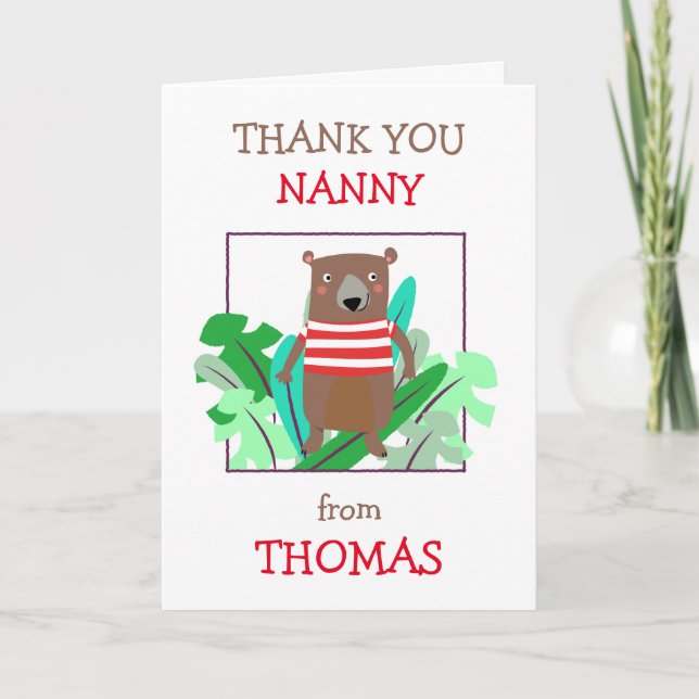 Nanny Namn Cute Bear Lövs Tack Kort (Framsida)