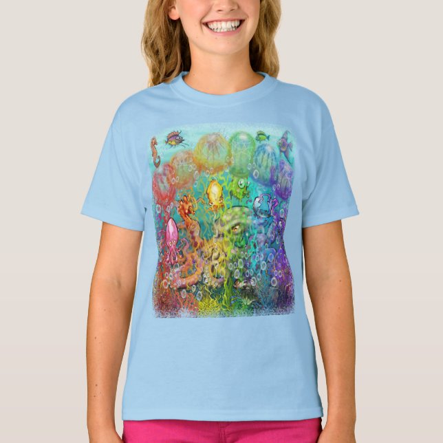 Nanny Octopus och Aqua Spädbarn T-Shirt (Framsida)