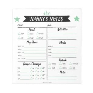 Nanny's Notes Babywatch Notes Daycare Lakan Anteckningsblock