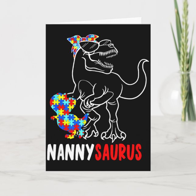 Nannysaurus T Rex Dinosaur Autism Medvetande Nanny Kort (Framsida)