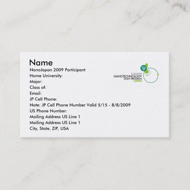 NanoJapan visitkortar (Framsida)