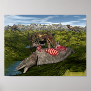 Nanotyrannus äter döda triceratops poster