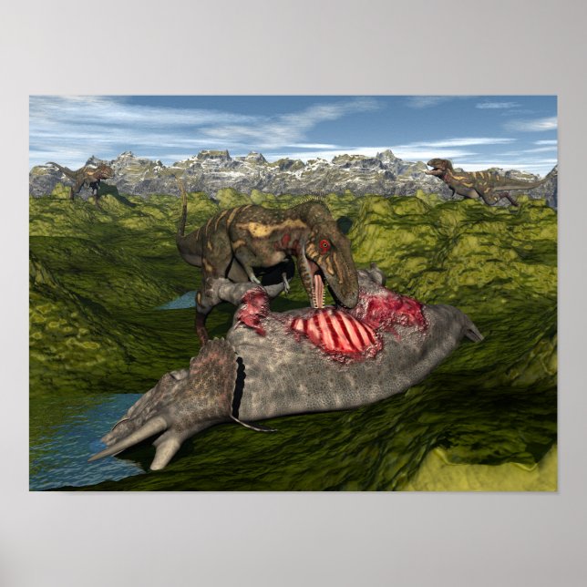 Nanotyrannus äter döda triceratops poster (Framsidan)