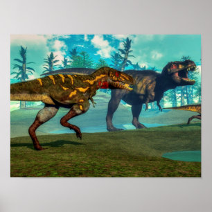 Nanotyrannus som jagar den små tyrannosaurusen poster