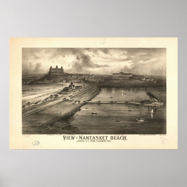 Nantasket Beach Mass. 1885 Antique Panoramic Karta Poster (Framsidan)