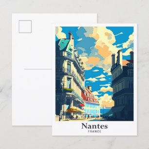 Nantes Frankrike Art Vintage resor Illustration Vykort