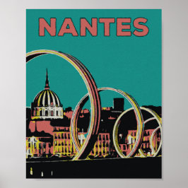 Nantes Frankrike view of the city by night Poster