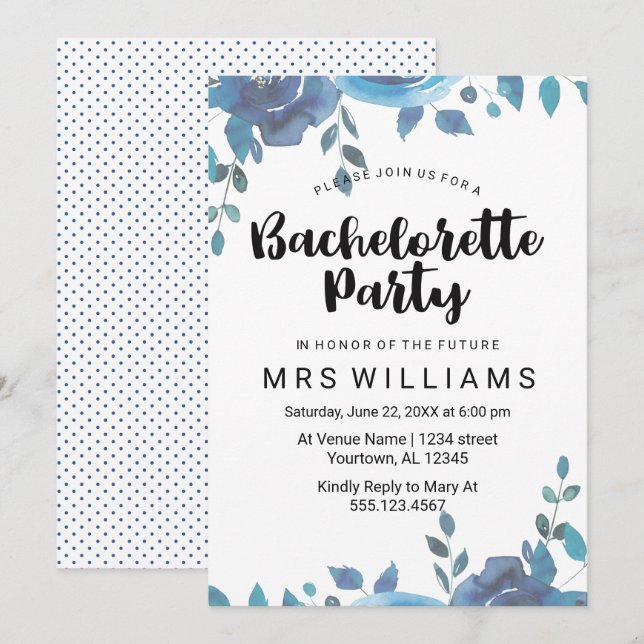 Nånting Blue Bachelorette Party-inbjudan Inbjudningar (Fram/baksida)
