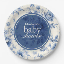 Nånting Blue Blommigt Fransk Toile Baby Shower