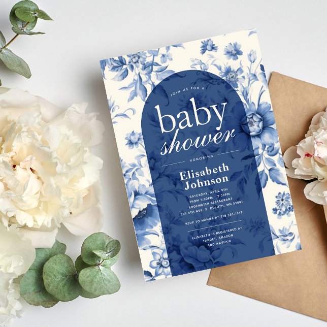 Nånting Blue Blommigt Fransk Toile Baby Shower Inbjudningar (Skapare uppladdad)