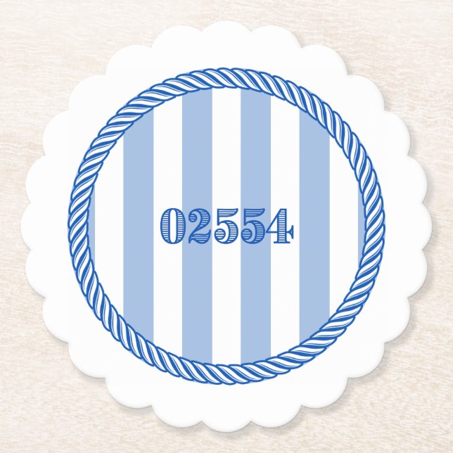 Nantucket 02554 Zip-kod Underlägg Blue White Papper (Framsida)
