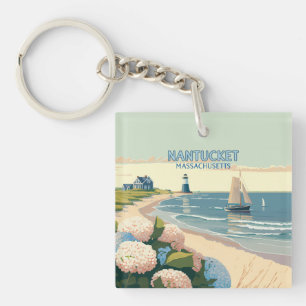 Nantucket Beach Hydrangeas Lighthouse Boat Retro