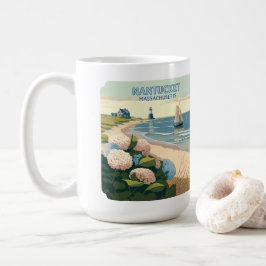 Nantucket Beach Hydrangeas Lighthouse Boat Retro Kaffemugg