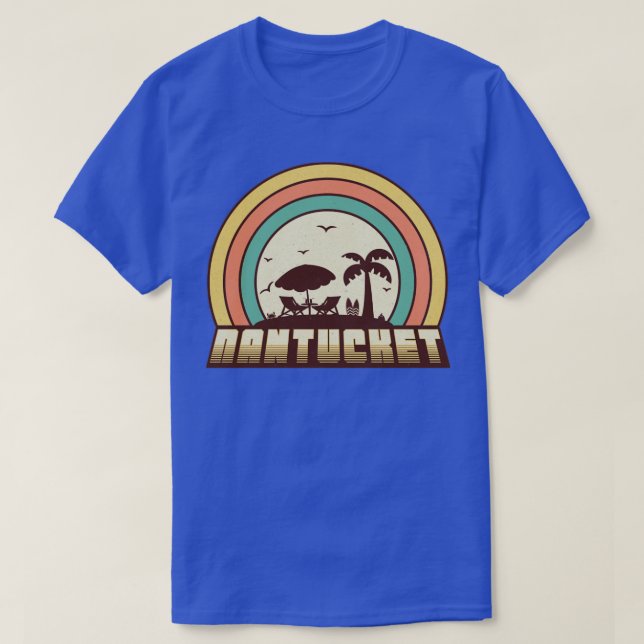 Nantucket Beach Retro Sunset Stil T Shirt (Design framsida)