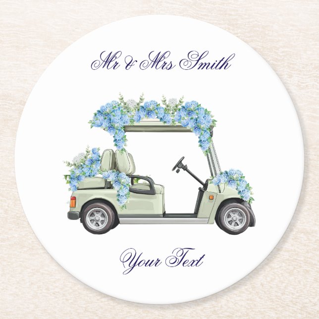 Nantucket Blå Blommig Golf Cart Bröllop Underlägg Papper Rund (Framsidan)