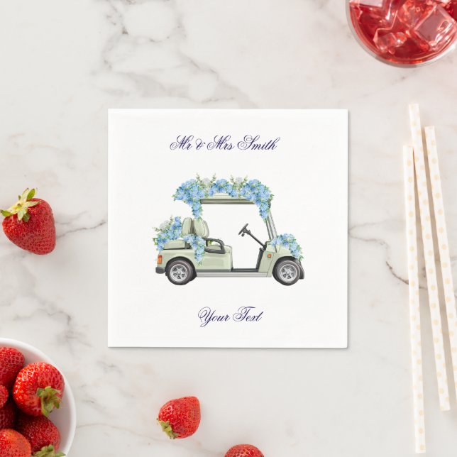  Nantucket Blå Blommig Golf Cart Bröllopsservett Pappersservett (Insitu)