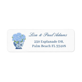 Nantucket Blue Chinoiserie Hydrangea Return Addres Returadress Etikett