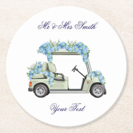  Nantucket Blue Floral Golf Cart Wedding  Underlägg Papper Rund
