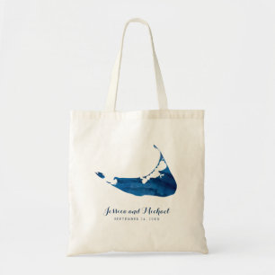 Nantucket Blue Watercolor Karta Bröllop Guest Tygkasse