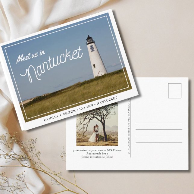 Nantucket Bröllop spara datum vykort (Nantucket Wedding Save the Date)