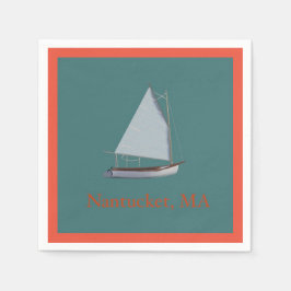 Nantucket Cat Boat. Sailboat Cocktail Napkins. Na Pappersservett