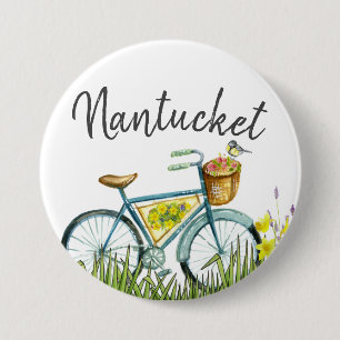 Nantucket-cykel med blomman basket knapp