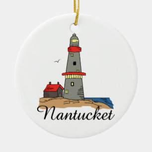 NANTUCKET-FYR JULGRANSPRYDNAD KERAMIK