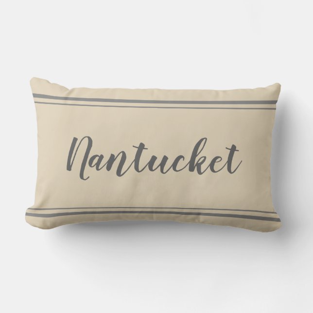 Nantucket Grått och Beige Rand Pillow Lumbarkudde (Framsida)
