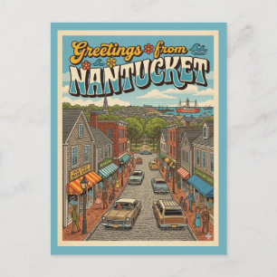 Nantucket Hälsningar Vintage Stil Vykort