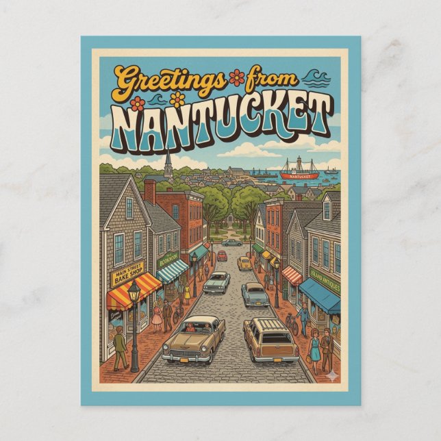 Nantucket Hälsningar Vintage Stil Vykort (Framsida)